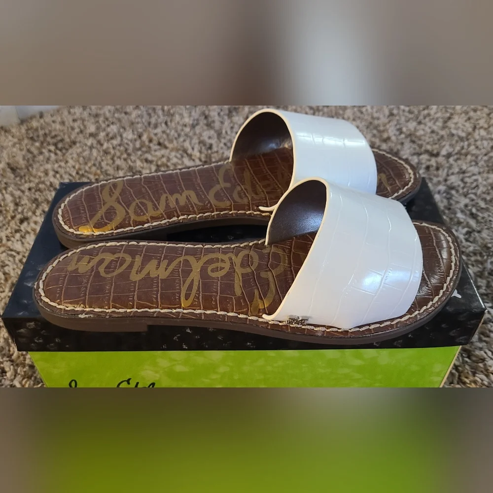 Sam Edelman Genesis White Leather Croc Embossed Slide Sandals Size 6.5 NEW - Picture 7 of 8